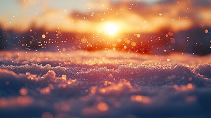 Sparkling Snow at Sunset in Close Perspective 