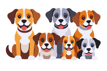 Cute Cartoon Puppies Vector Illustration-Happy Dog Breed Group-Ideal for Kids Designs-Animal Lovers-Perfect for Pet-Themed Projects-Playful Puppy Pack Graphics