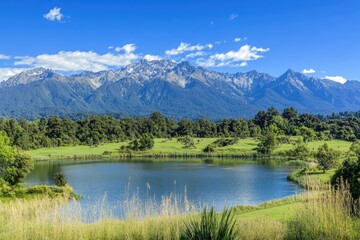 Serene mountain lake vista