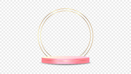 Podium pink on transparent background Vector 3d. Template Stand for product presentation studio showroom awards. Product display mockup.