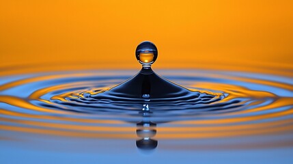Water droplet splashing, creating ripples in blue-orange gradient