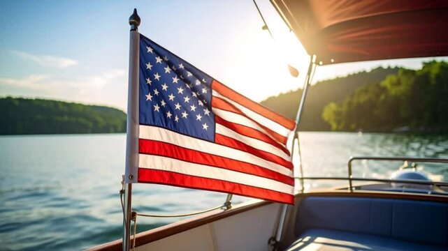 American flag waving on a boat