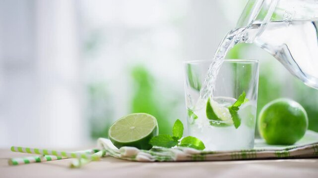 Refreshing Ice Water with Lime and Mint