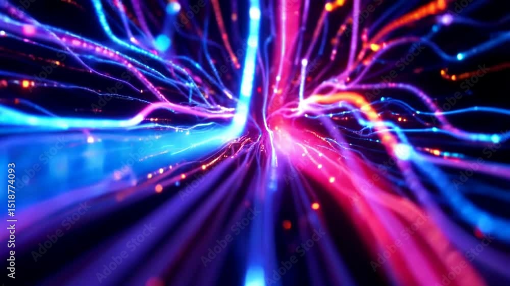 Poster abstract data flowing through glowing network lines animation