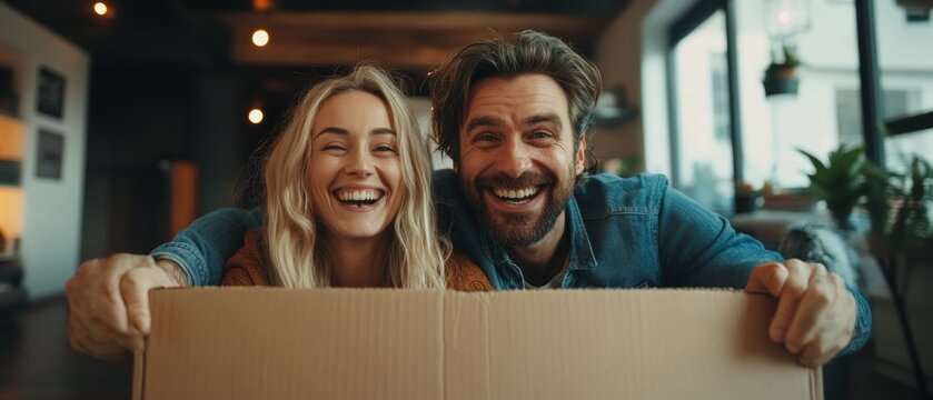 Happy Couple Moving into New Home