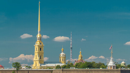 Peter and Paul Fortress across the Neva river timelapse hyperlapse, St. Petersburg, Russia