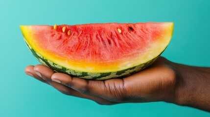 Hand holding a watermelon slice