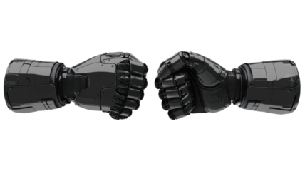 Human and robot fist bump isolated on white background