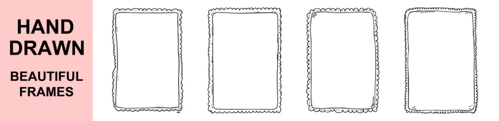 Hand Drawn Decorative Frames Vector Set With Vintage Border Design For Text Box Template And Doodle Style Illustration

