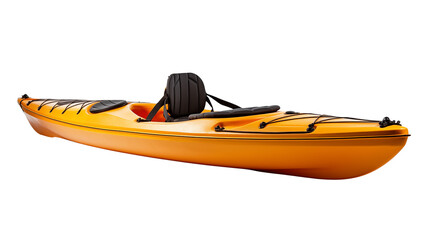 Isolated yellow kayak with black seat against a transparent background