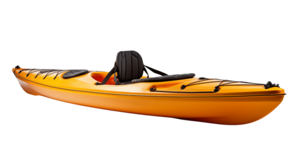 Isolated yellow kayak with black seat against a transparent background