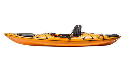 Isolated view of a yellow kayak with black seat on transparent background