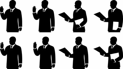 Silhouette illustrations of business people in suits taking an oath or holding documents in their hands |eps vectors set