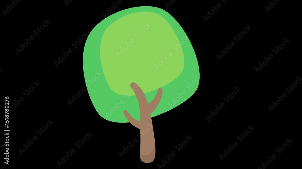 Poster stylized green tree animation element isolated on a transparent background