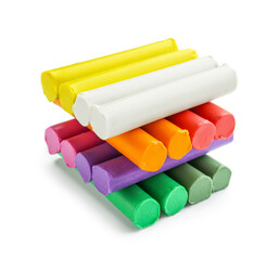 Stack of colorful plasticine on white background
