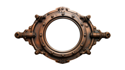 A steampunk porthole with copper and brass details isolated