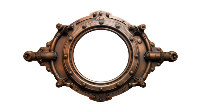 A steampunk porthole with copper and brass details isolated - Powered by Adobe