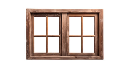 Wooden window frame with six panes on a transparent background