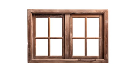 Wooden window frame with six panes on a transparent background