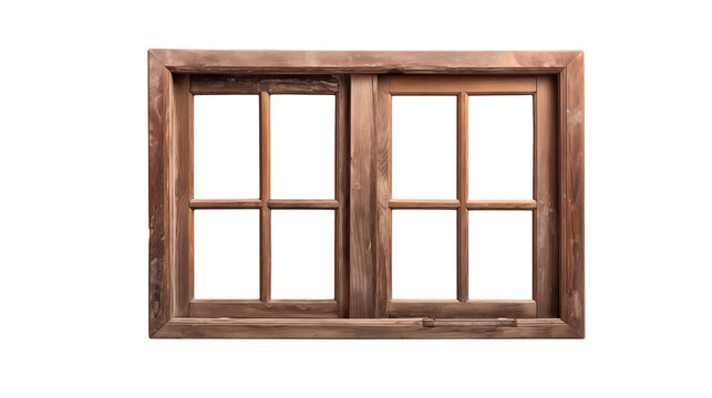 Wooden window frame with six panes on a transparent background