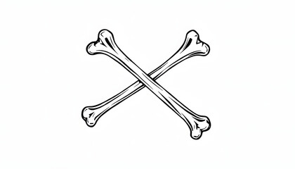 Two eerie skeletal bones crossed ominously on a clear background, one line art. isolated with white highlights