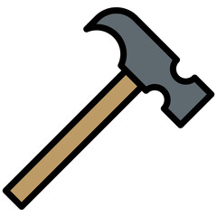 Hammer Outline Flat Design Icon, Flat Design Style Icon Symbol