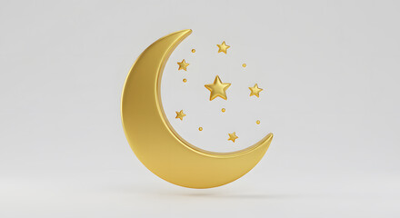 Golden Crescent Moon and Stars