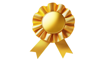 Isolated golden award ribbon with a blank center on transparent background