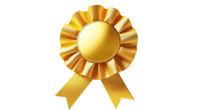 Isolated golden award ribbon with a blank center on transparent background