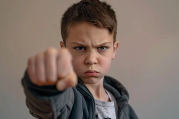 Boy Bully Expressing Rage and Hostility in Schoolyard as Part of Anti-Bullying Campaign Targeting Youth Behavior