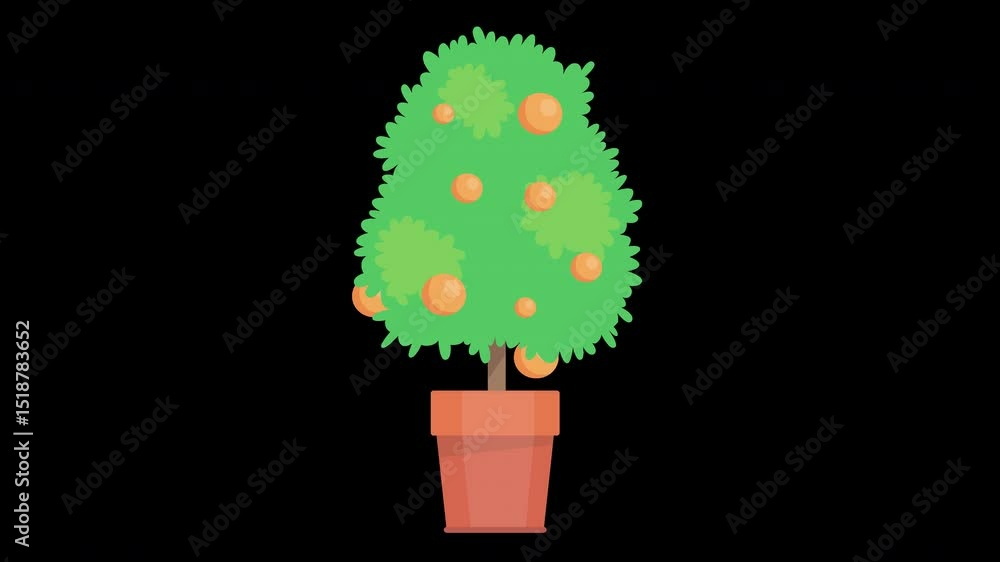 Poster delightful potted citrus tree animation on a transparent background: a touch of animated nature