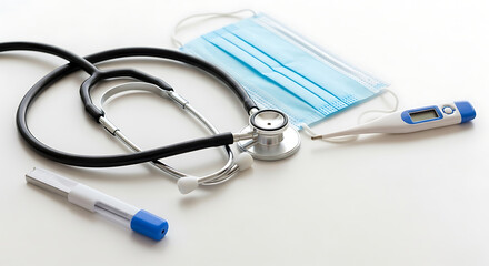 Medical Equipment Stethoscope, Mask, Thermometer, and Disposable Lancet