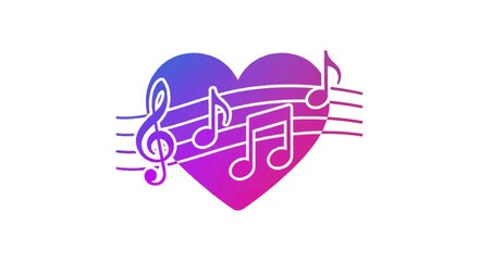Melodic Heart: A heart shaped gradient containing musical notes floats serenely, embodying the harmony of love and melody.