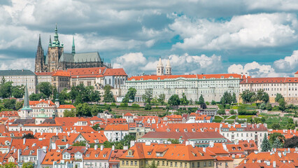 View on Prague castle from Charles Bridge tower timelapse