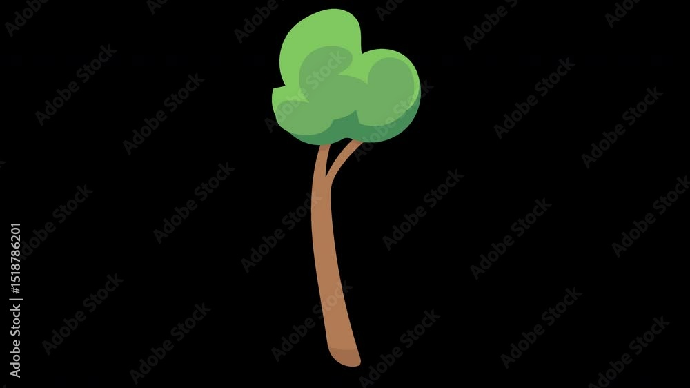 Poster animated single tree swaying gently on a transparent background for nature element videos