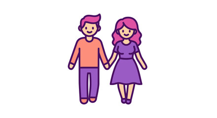 Holding Hands: An image that depicts a loving couple's bond, walking hand in hand. An illustration with a cute and charming design that expresses a feeling of joy, support and affection.