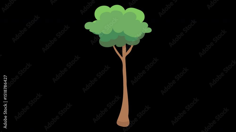 Poster cartoon isolated tree with round crown and detailed texture animation on a transparent background