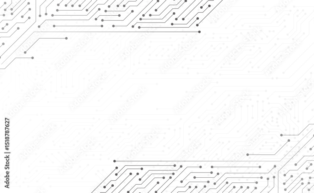Poster abstract digital white background with technology circuit board texture. cpu microchip, computer mot