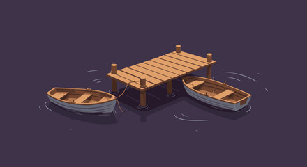 Boats tied to pier on dark water