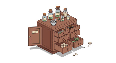 Cabinet of herbal remedies and natural medicine