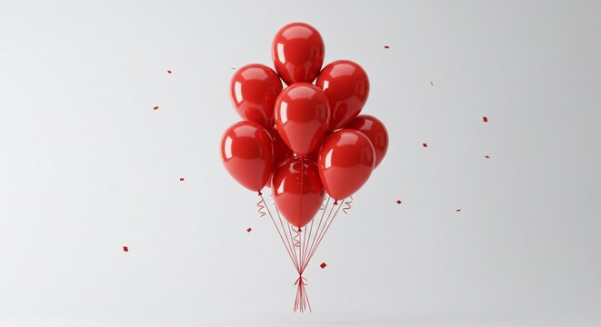 Red Balloons Floating on a White Background