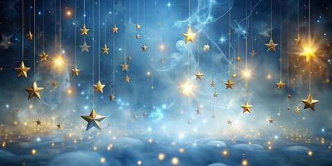 Magical Celestial Scene with Golden Stars Hanging from the Heavens