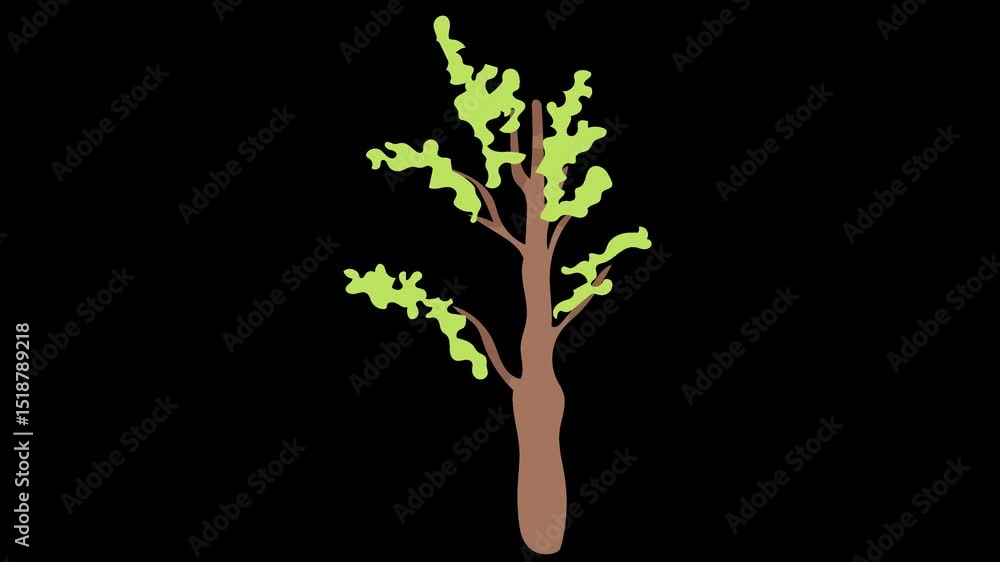 Poster elegant single vector tree with light green leaves animation footage on a transparent background