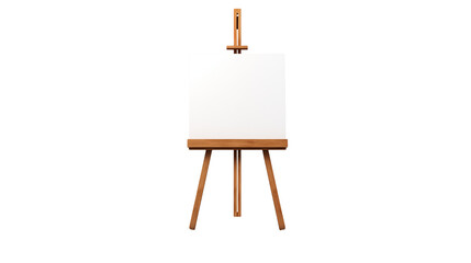 A blank white canvas on a wooden easel standing in a dark studio ready for artistic creation