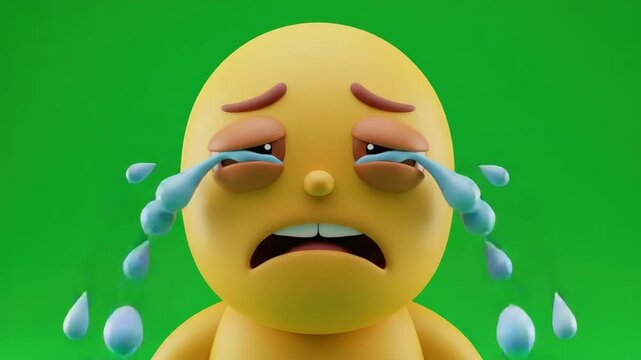 Sad 3D Cartoon Character Crying, Emotional Render