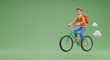 3D Character Riding a Blue Bicycle