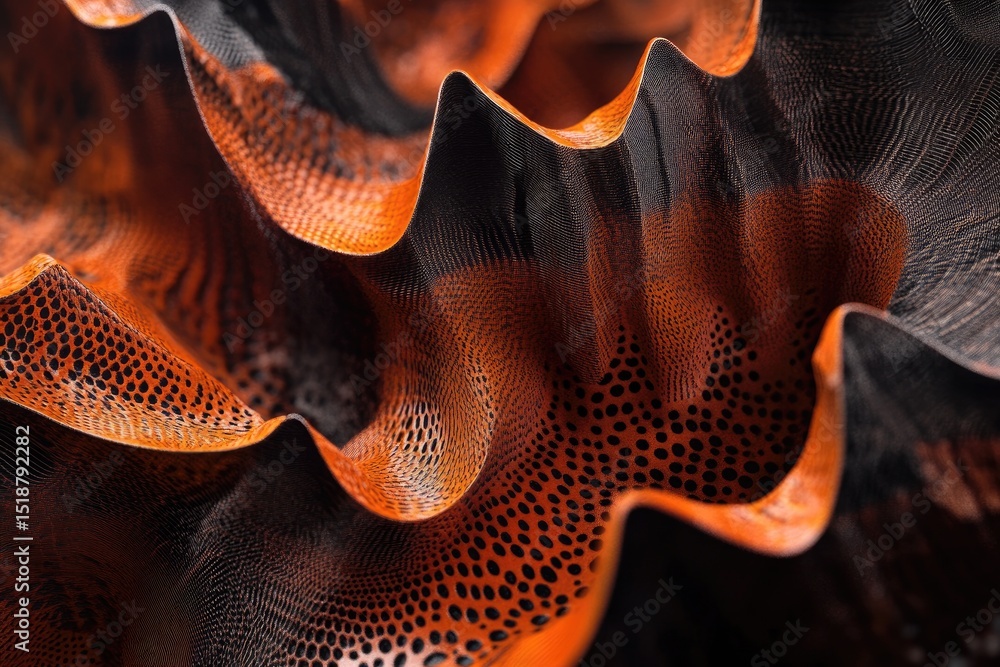 Poster abstract flowing fabric texture, orange and black pattern with waves and soft focus