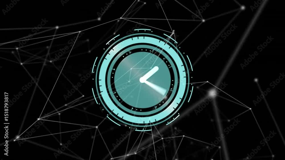 Poster digital clock hands reaching 2 o'clock and initiating ring expansion while pulses visualizing time