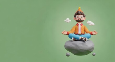 3D Character Meditating in Lotus Position on a Cloud