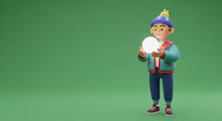 3D Character Holding a Potted Plant